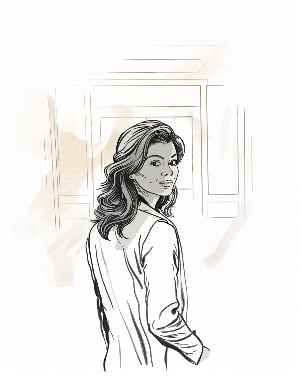 Ava walking through a doorway, light and spacious